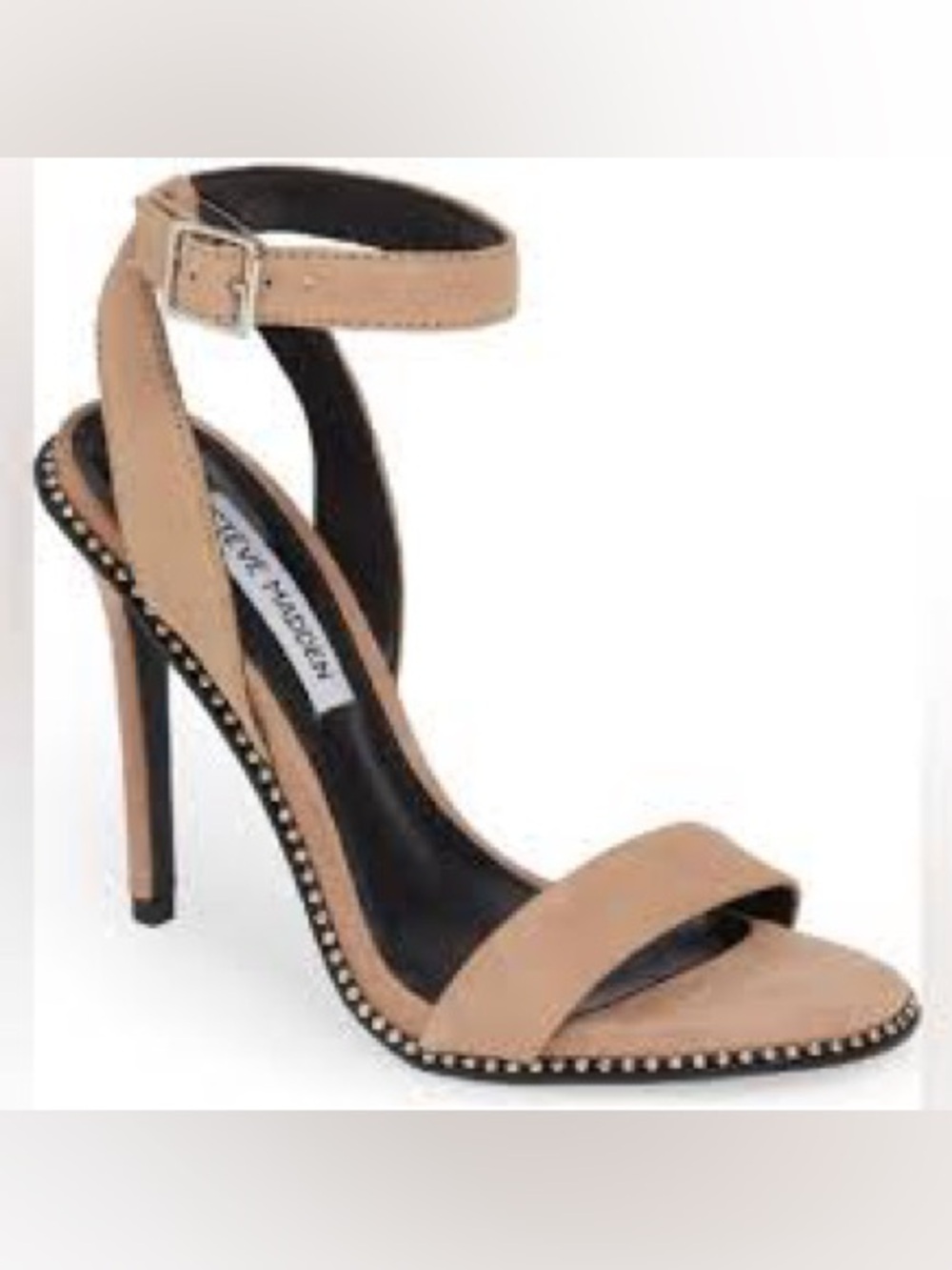 Steve Madden Beige Stud-Trim Ankle-Strap Stiletto Sandals